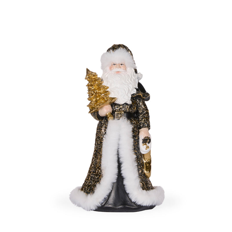 23cm Black And Gold Santa With Fur
