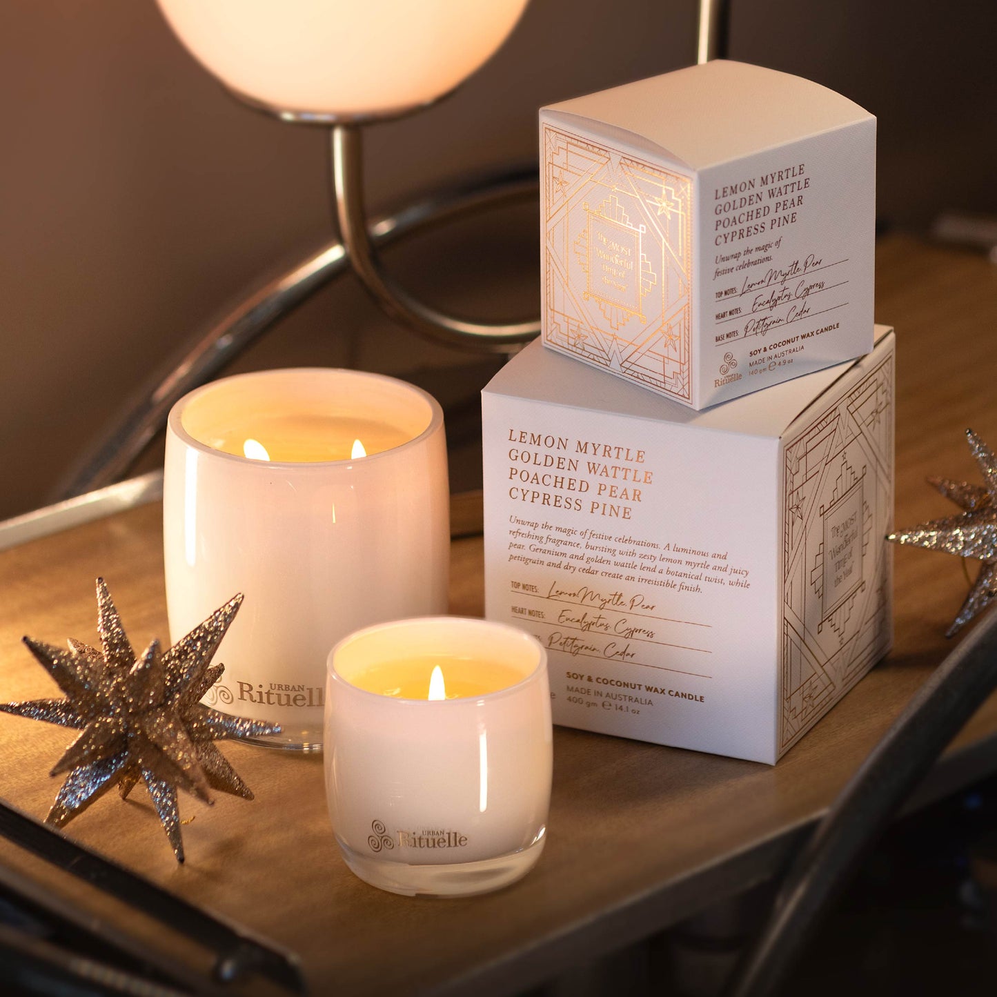 Lemon Myrtle, Golden Wattle, Poached Pear, Cypress Pine Scented Soy Candle | 400gm