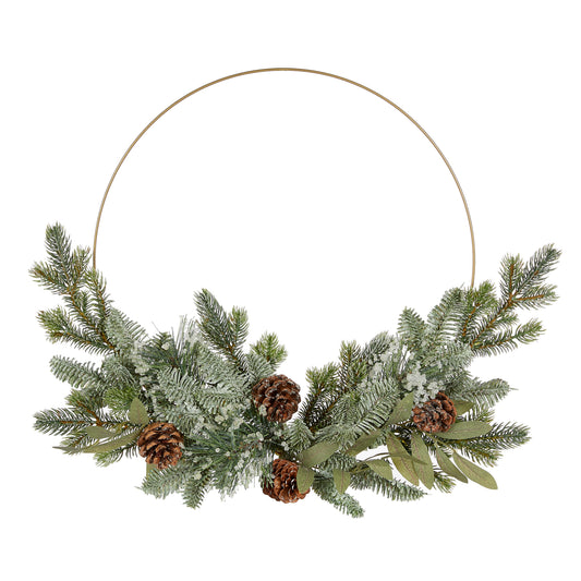 Natural Snow And Pinecone Half Wreath