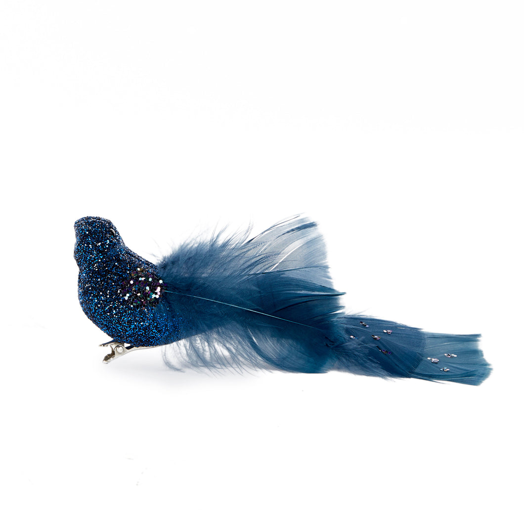 Navy Feather Clip Bird