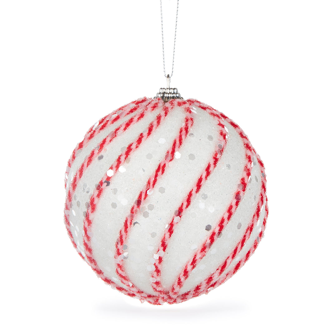 White And Red Sugar Swirl Bauble