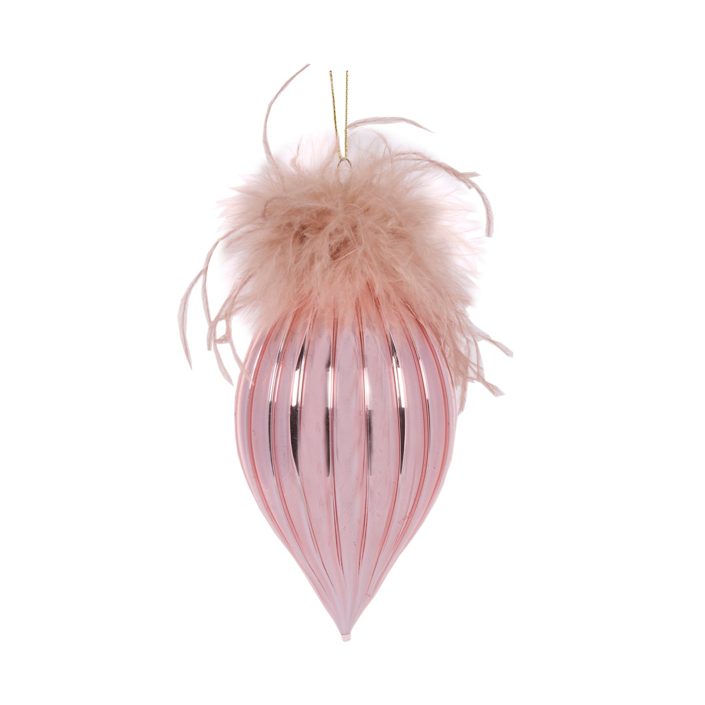 Feather Topped Blush Drop Bauble