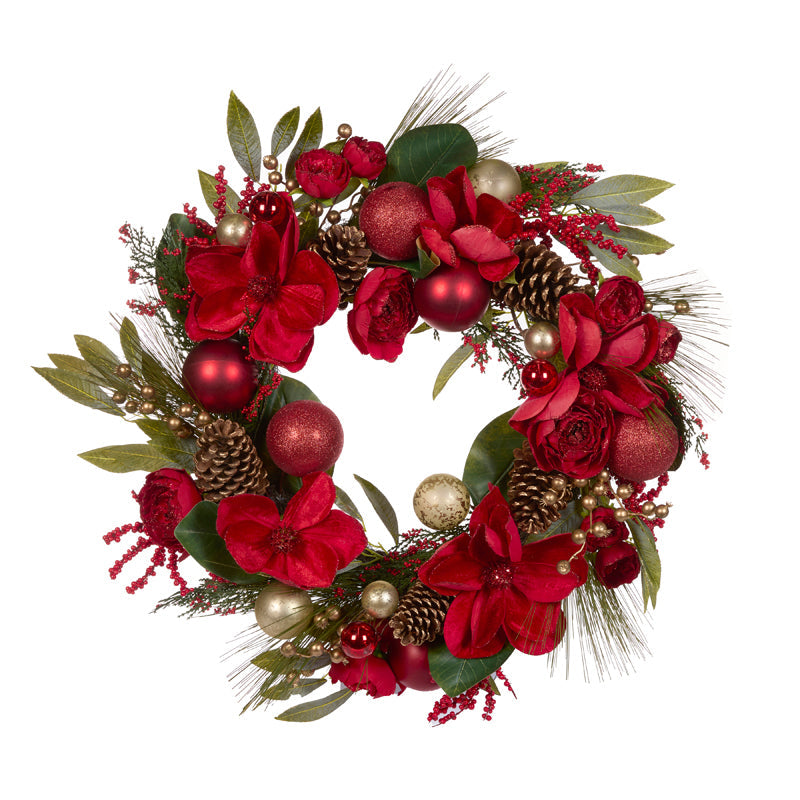 70cm Luxe Red Magnolia Wreath