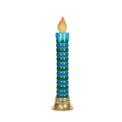 97cm LED Teal And Blue Ribbed Candle