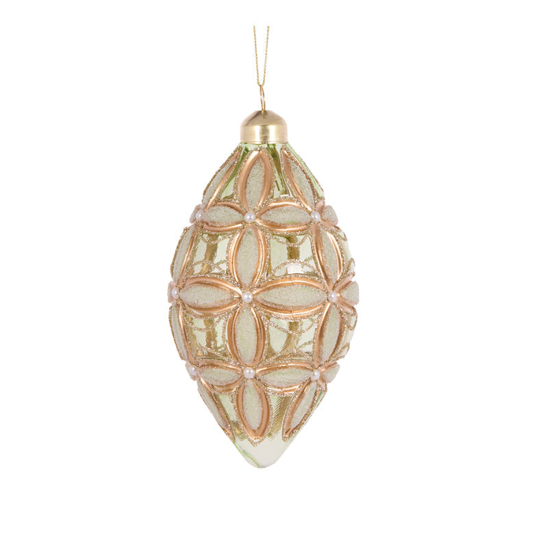 Sage Embossed Fleur Drop Bauble