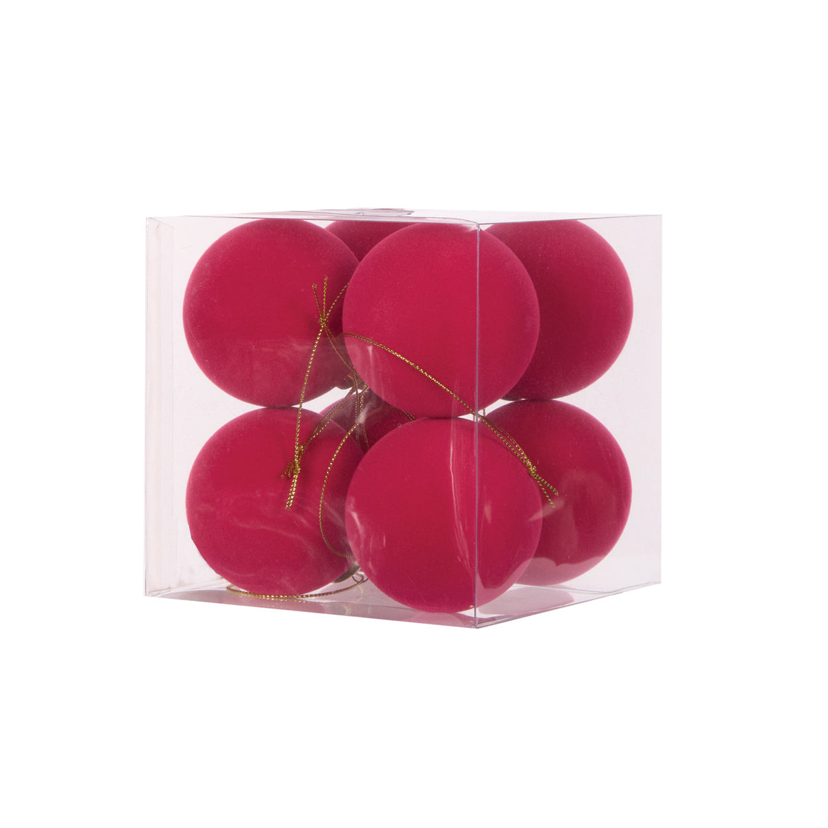 8pk Fuchsia Flocked Baubles