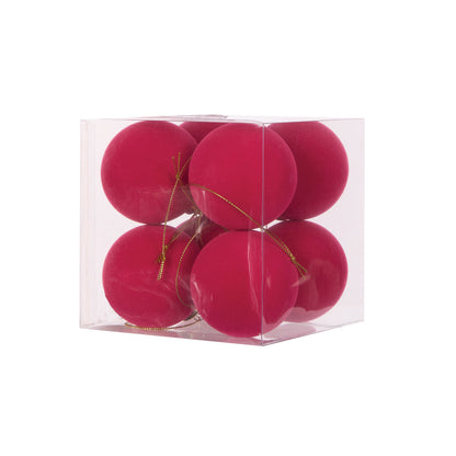 8pk Fuchsia Flocked Baubles