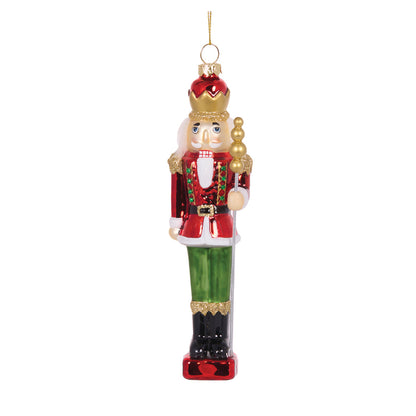 GLASS TRADITIONAL NUTCRACKER WITH STAFF HANGING