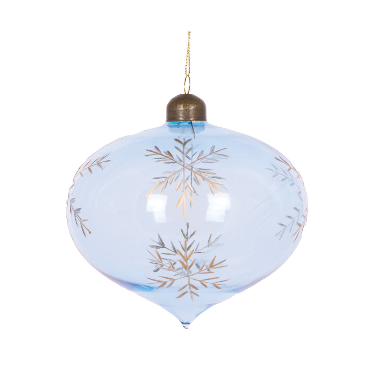 Blue Etched Snowflake Onion Bauble