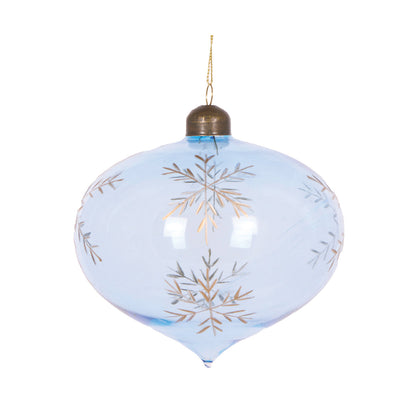 Blue Etched Snowflake Onion Bauble