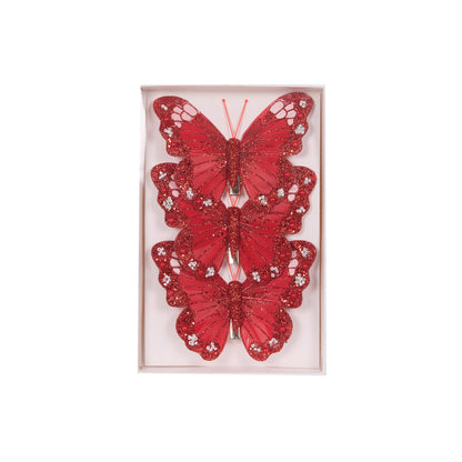 3pk Red Shimmering Butterflies