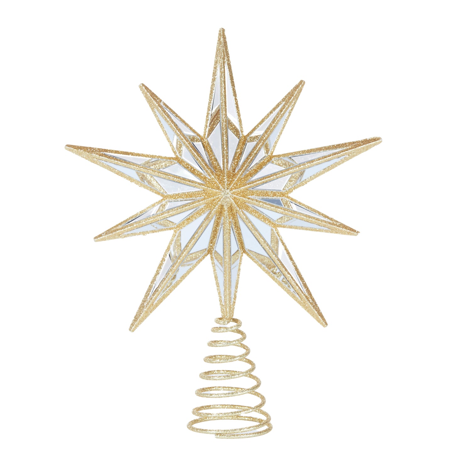 9 Point Mirrored Tree Topper Star Gold