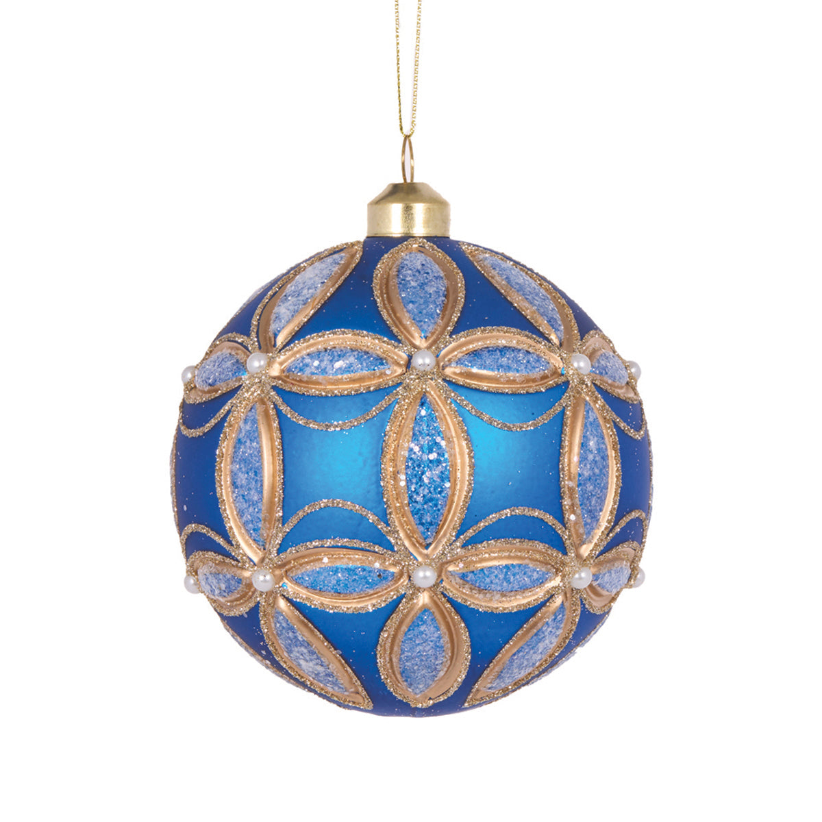 Matte Blue Embossed Fleur Bauble