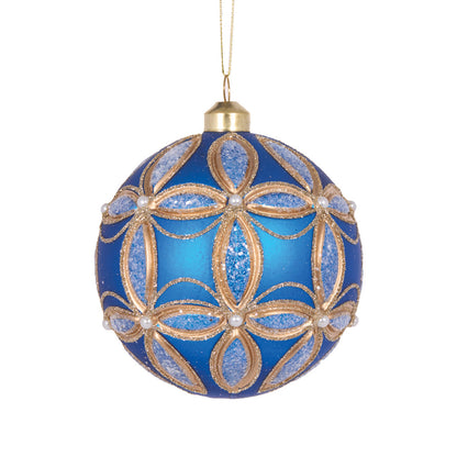 Matte Blue Embossed Fleur Bauble
