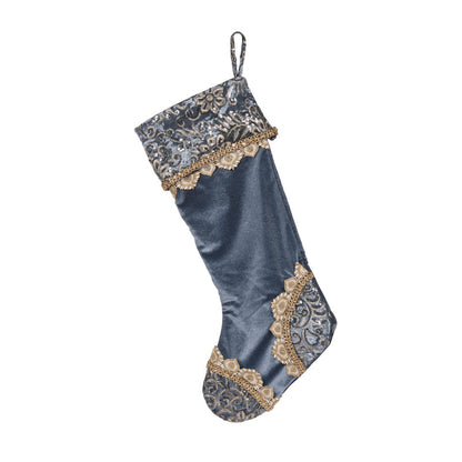 Blue Embellished Velvet Stocking