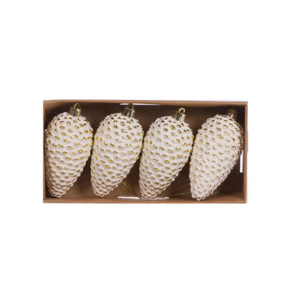 4pk White Pinecone Hanging