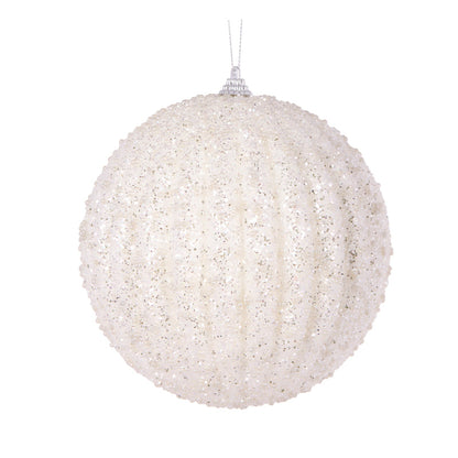 XL White Glitter Ribbed Bauble
