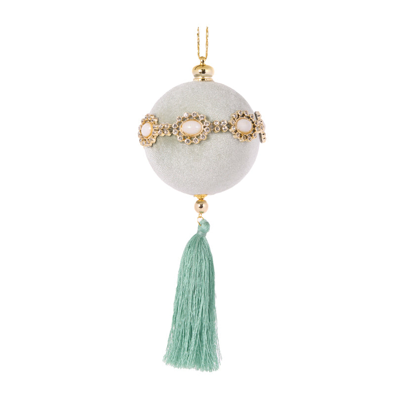 Teal Embellished Pearl Tassle Bauble