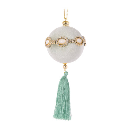 Teal Embellished Pearl Tassle Bauble