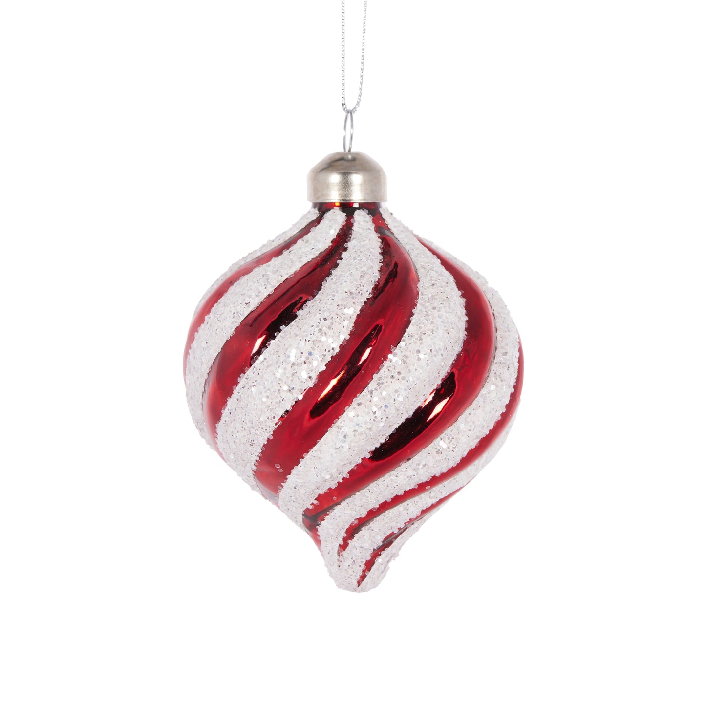 Red And White Glitter Swirl Drop Bauble