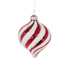 Load image into Gallery viewer, Red And White Glitter Swirl Drop Bauble
