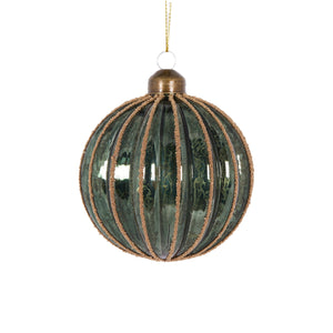 Emerald Glitter Ribbed Bauble