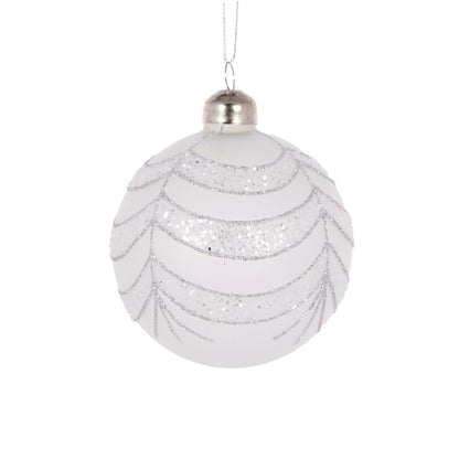 White Glitter Draped Bauble