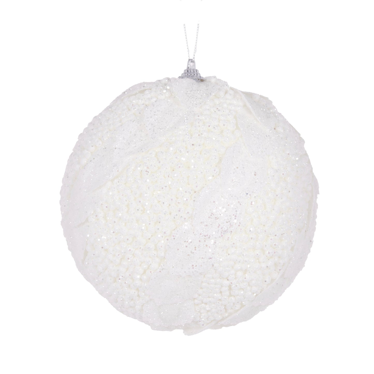 Xl White Glitter Leaf Bauble