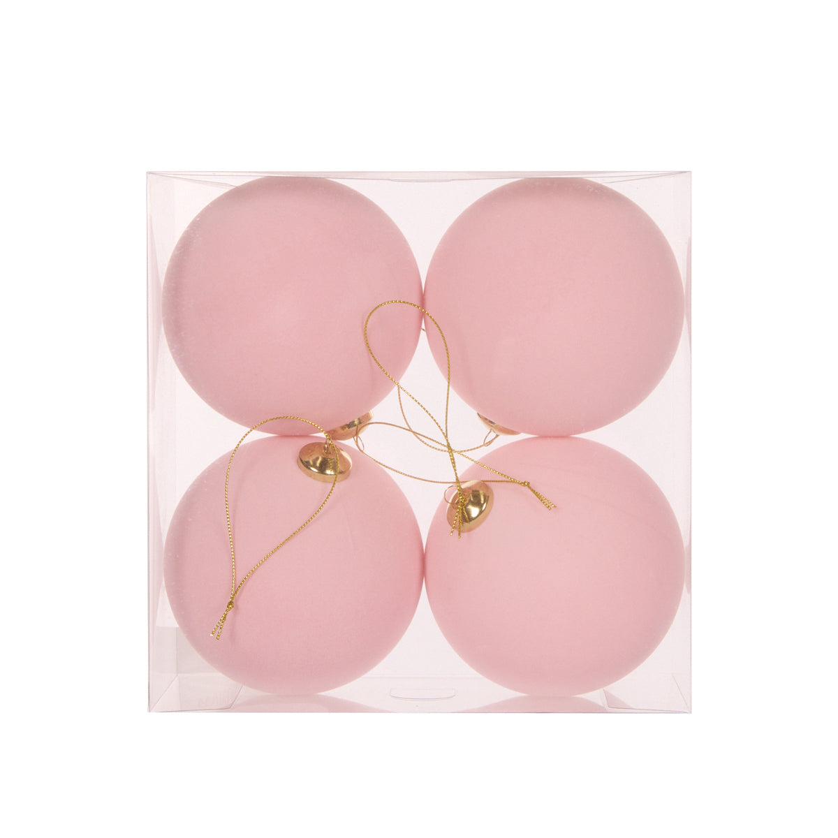 4PK LIGHT PINK FLOCKED BAUBLES