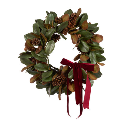 66cm Autumnal Magnolia And Pinecone Wreath