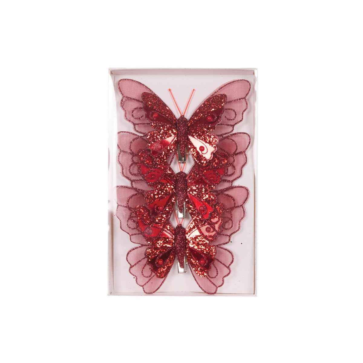 3PK BURGUNDY EMBELLISHED BUTTERFLIERS