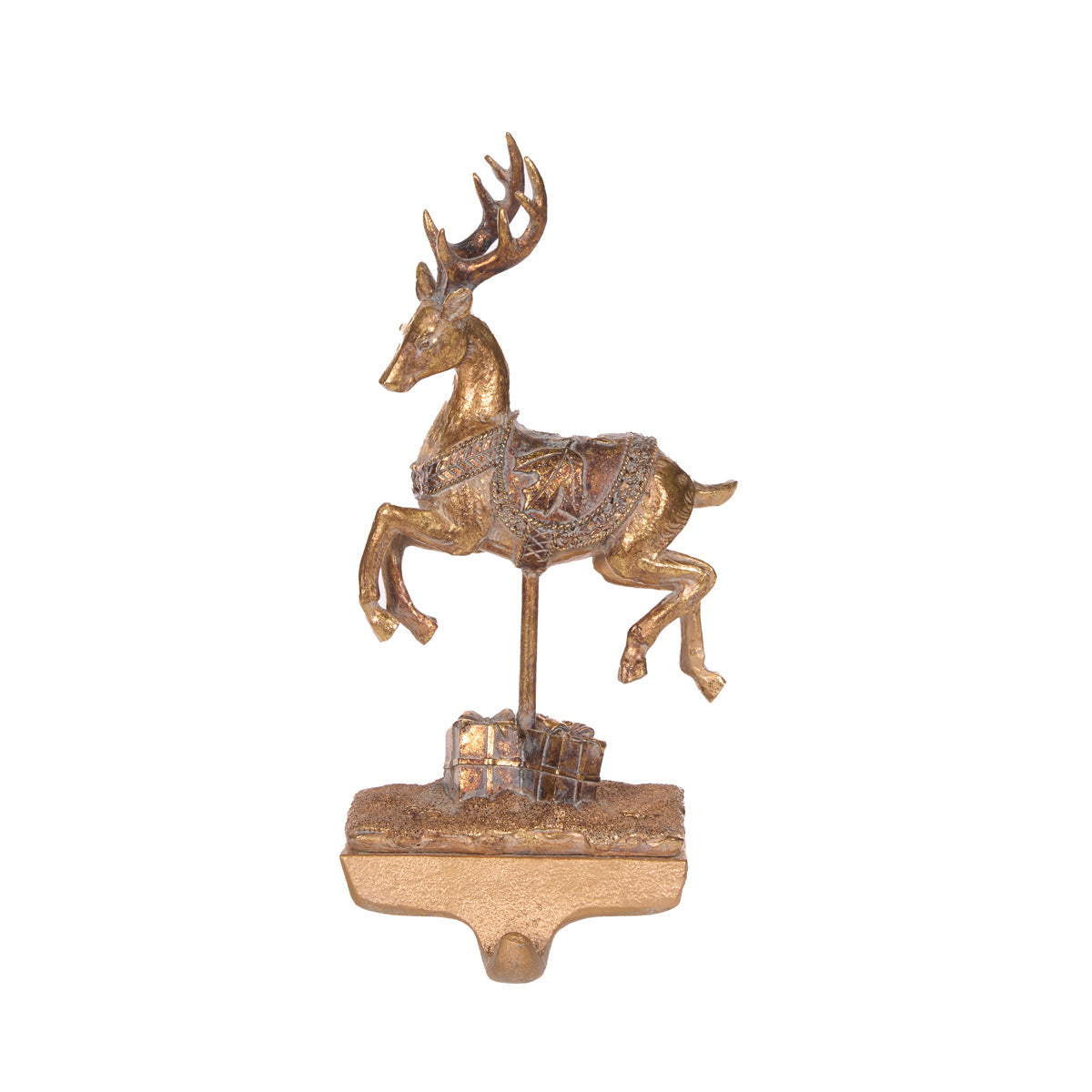 Gilded Prancing Reindeer Stocking Holder