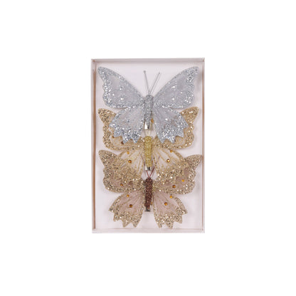 3pk Mixed Metallic Glitter Butterflies