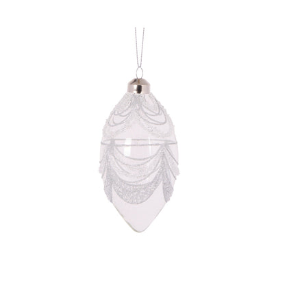 Silver Scalloped Glittered Drop Bauble