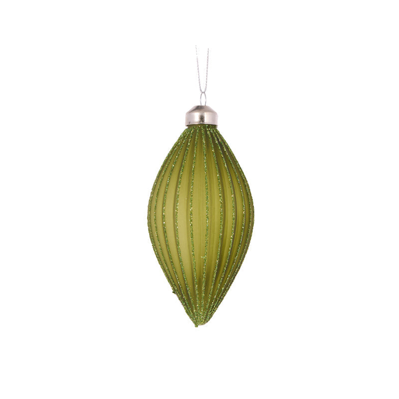 Green Frosted Rib Drop Bauble