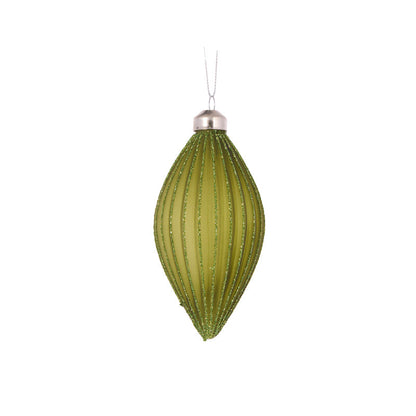 Green Frosted Rib Drop Bauble