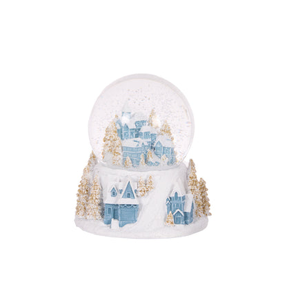12cm Musical Blue And White Village Snow Globe