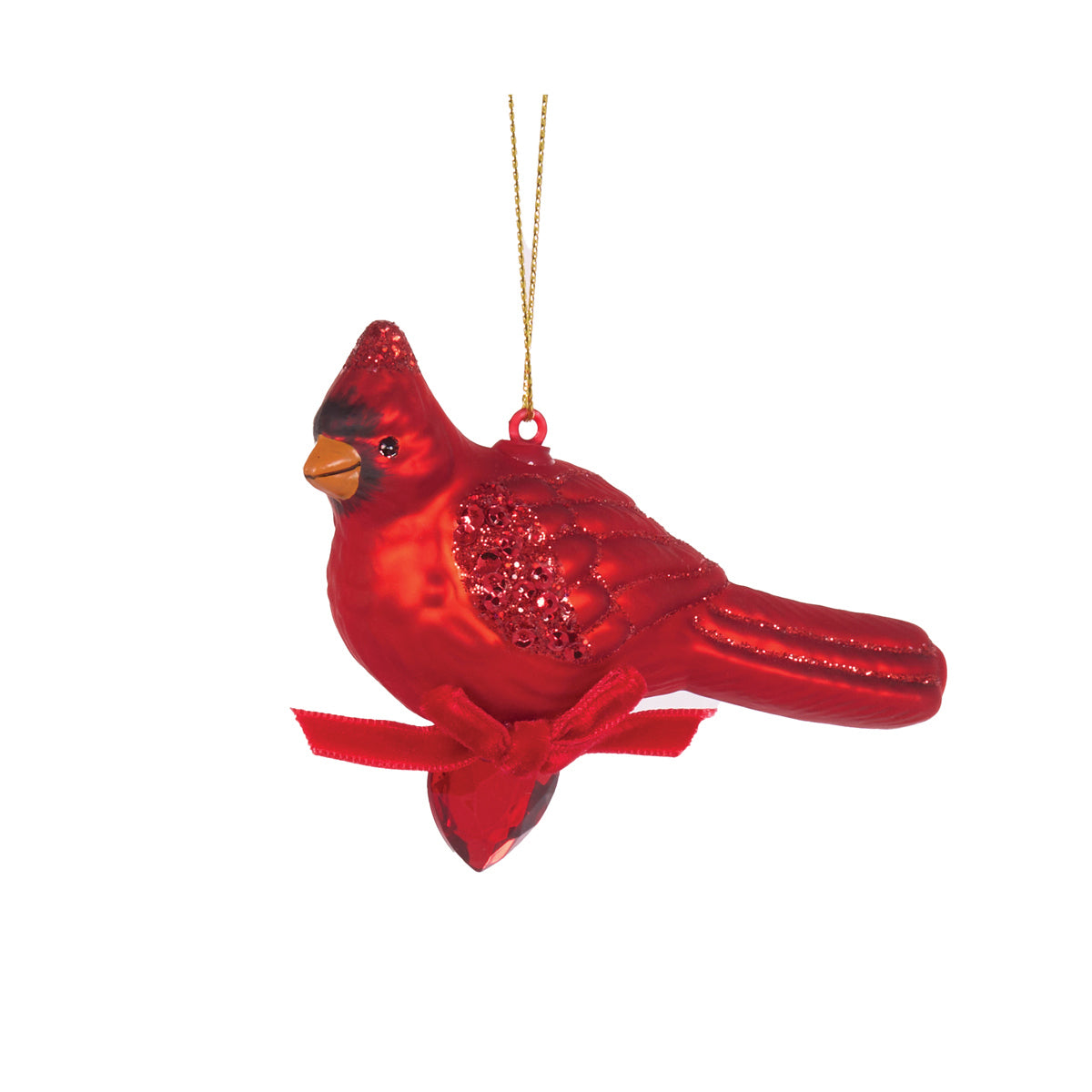 GLASS RED CARDINAL HANGING