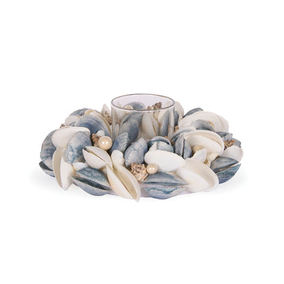 20.5 CM BLUE CLAM CANDLE HOLDER