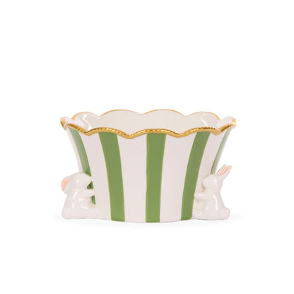 VERDANT STRIPE CERAMIC BUNNIES PLANTER