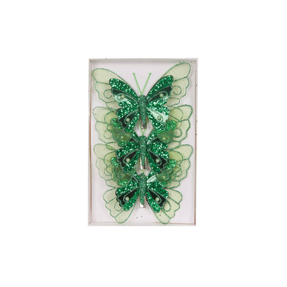 3PK EMERALD EMBELLISHED BUTTERFLIERS