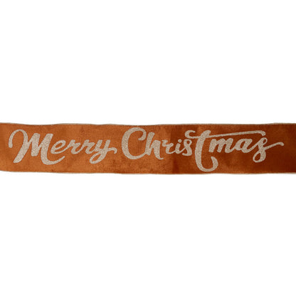 10cm Gingerbread 'Merry Christmas' Velvet Ribbon