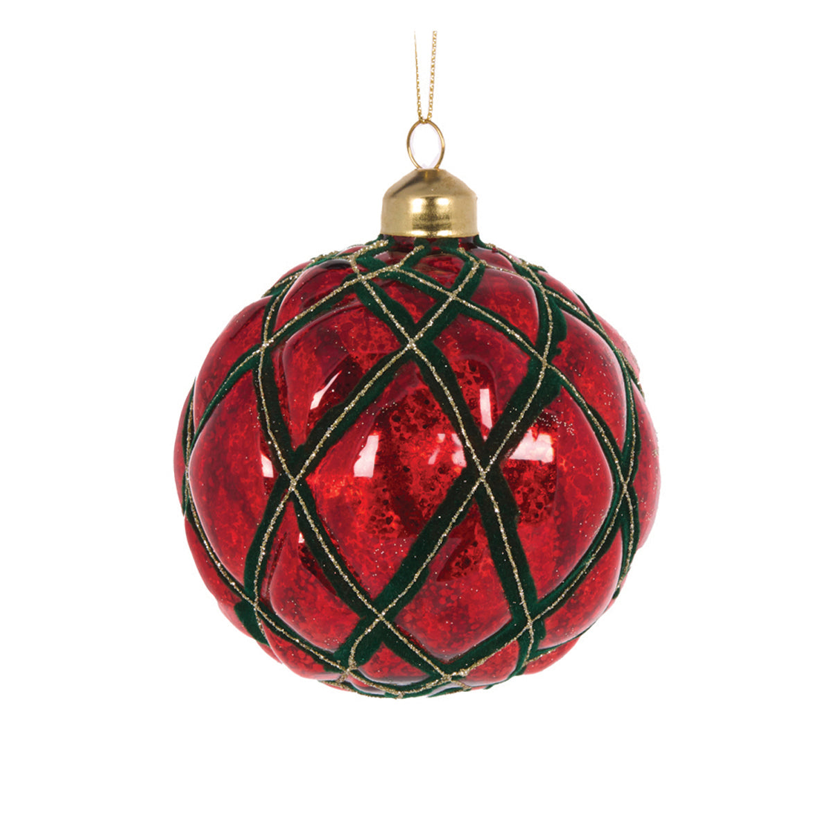 Red And Green Quilted Round Bauble