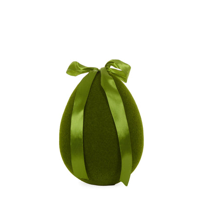 LARGE FLOCKED EGG WITH BOW MOSS