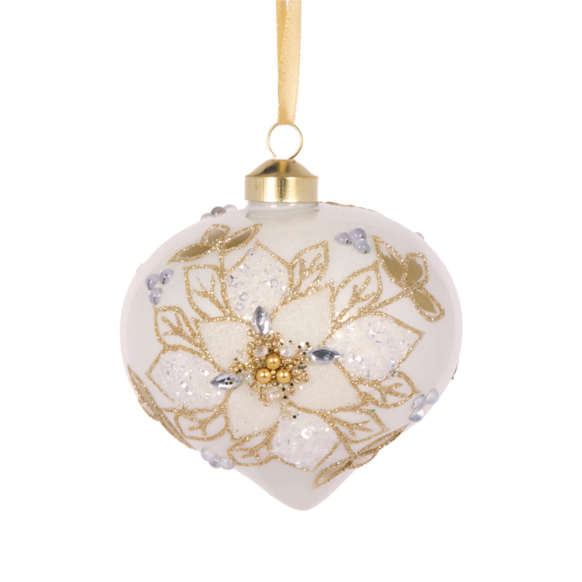 WHITE AND GOLD INTRICATE FLORAL ONION BAUBLE