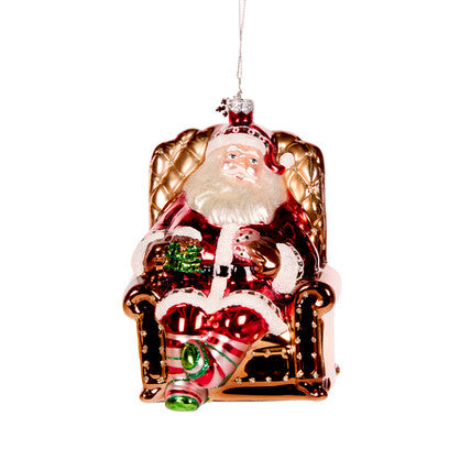 Santa On A Sofa Glass Ornament