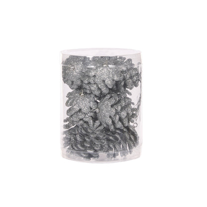 12pk Mini Silver Glitter Pinecones