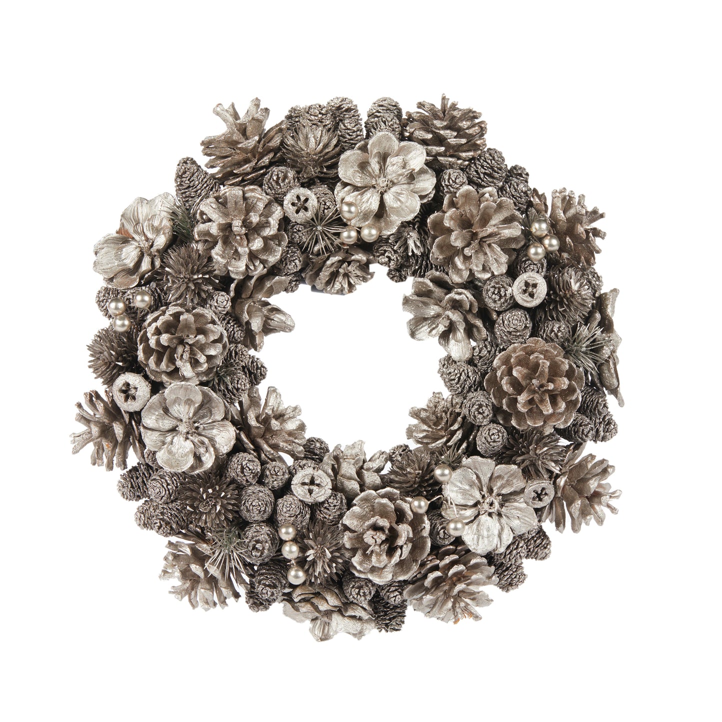 33cm Pewter Pinecone Wreath