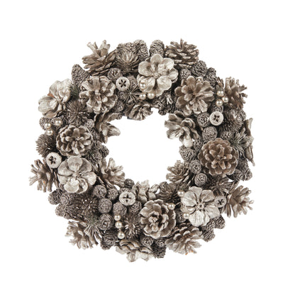 33cm Pewter Pinecone Wreath