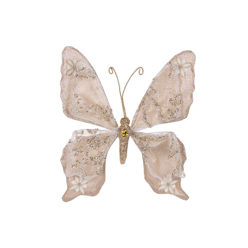 Sheer Champagne Floral Butterfly